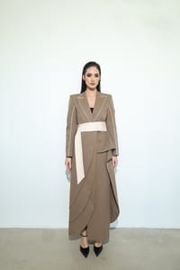 Mocha Ivory Wrap-Sash Draped Coat thumb 7