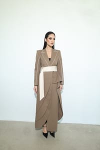 Mocha Ivory Wrap-Sash Draped Coat thumb 6