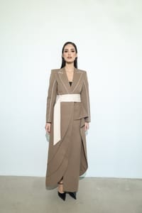 Mocha Ivory Wrap-Sash Draped Coat thumb 5