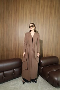 Chocolate Curved-Panel Long Coat thumb 13