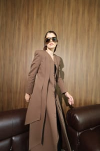 Chocolate Curved-Panel Long Coat thumb 12