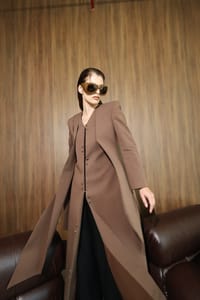 Chocolate Curved-Panel Long Coat thumb 9