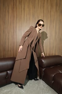 Chocolate Curved-Panel Long Coat thumb 8