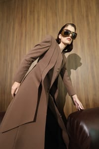 Chocolate Curved-Panel Long Coat thumb 7