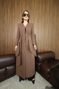 Chocolate Curved-Panel Long Coat thumb 6