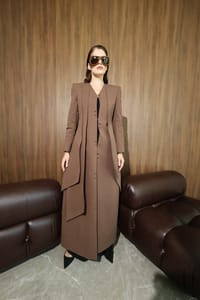 Chocolate Curved-Panel Long Coat thumb 5