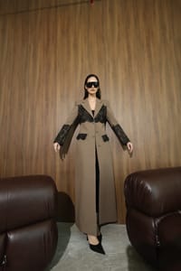 Taupe Black-Lace Panel Coat thumb 19