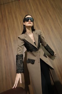Taupe Black-Lace Panel Coat thumb 15
