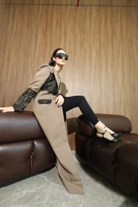 Taupe Black-Lace Panel Coat thumb 10