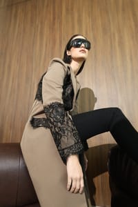 Taupe Black-Lace Panel Coat thumb 9
