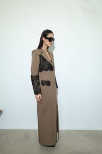Taupe Black-Lace Panel Coat thumb 6