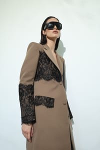Taupe Black-Lace Panel Coat thumb 5