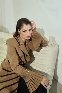 Camel Soutache Flared-Cuff Coat thumb 8
