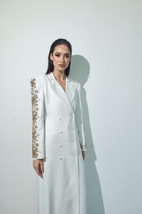 White Lace-Sleeve Tailored Coat thumb 9