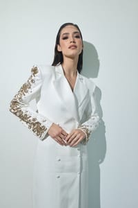 White Lace-Sleeve Tailored Coat thumb 8