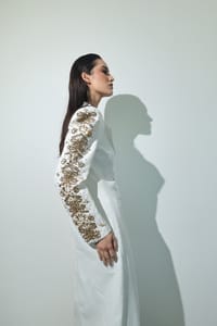 White Lace-Sleeve Tailored Coat thumb 6