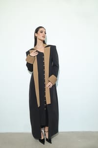 Black Camel Contrast-Panel Long Coat thumb 15