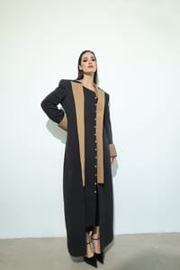 Black Camel Contrast-Panel Long Coat thumb 16