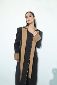 Black Camel Contrast-Panel Long Coat thumb 18