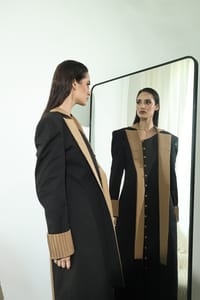 Black Camel Contrast-Panel Long Coat thumb 5