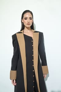 Black Camel Contrast-Panel Long Coat thumb 17