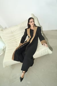 Black Camel Contrast-Panel Long Coat thumb 8