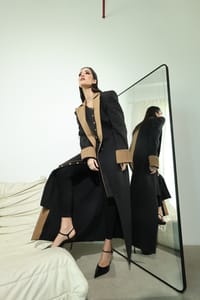 Black Camel Contrast-Panel Long Coat thumb 6