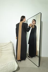 Black Camel Contrast-Panel Long Coat thumb 13