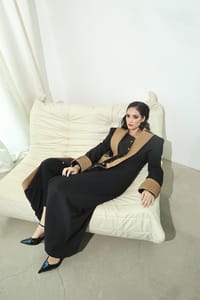 Black Camel Contrast-Panel Long Coat thumb 10