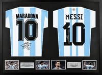 Lionel Messi & Diego Maradona Signed Argentina Jerseys (Dual Framed) thumb 1