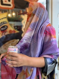 Printed Silk Abaya w Georgette Tarha P4 thumb 3