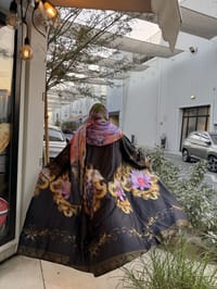 Printed Silk Abaya w Georgette Tarha P4 thumb 4