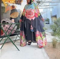 Printed Silk Abaya w Georgette Tarha P3 thumb 4