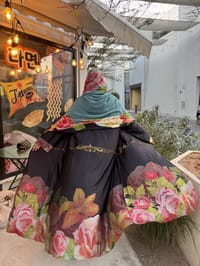 Printed Silk Abaya w Georgette Tarha P3 thumb 2
