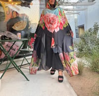 Printed Silk Abaya w Georgette Tarha P3 thumb 6