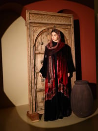 Velvet Abaya w Chiffon Tarha J6 thumb 1