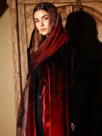Velvet Abaya w Chiffon Tarha J6 thumb 3