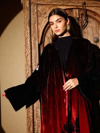 Velvet Abaya w Chiffon Tarha J6 thumb 6
