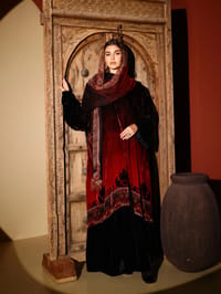 Velvet Abaya w Chiffon Tarha J6 thumb 9
