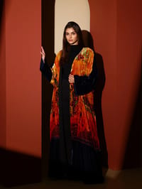 Velvet Abaya w Chiffon Tarha J8 thumb 9