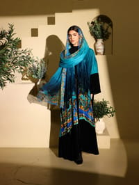 Velvet Abaya w Chiffon Tarha J9 thumb 13
