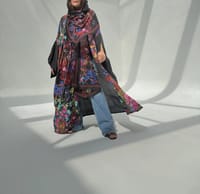 Crepe-Silk Abaya w Chiffon Tarha E12 thumb 1