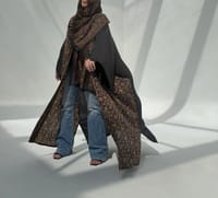 Crepe-Silk Abaya w Chiffon Tarha E13 thumb 3