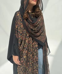 Crepe-Silk Abaya w Chiffon Tarha E13 thumb 4