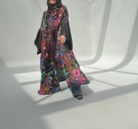 Crepe-Silk Abaya w Chiffon Tarha E12 thumb 7