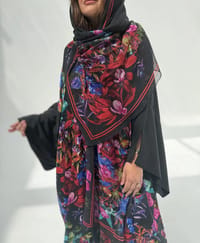 Crepe-Silk Abaya w Chiffon Tarha E12 thumb 10