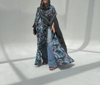 Crepe-Silk Abaya w Chiffon Tarha E3 thumb 1