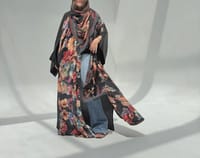 Crepe-Silk Abaya w Chiffon Tarha E6 thumb 5