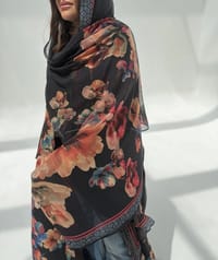 Crepe-Silk Abaya w Chiffon Tarha E6 thumb 2