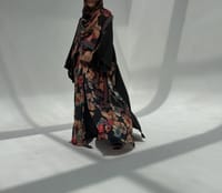 Crepe-Silk Abaya w Chiffon Tarha E6 thumb 8